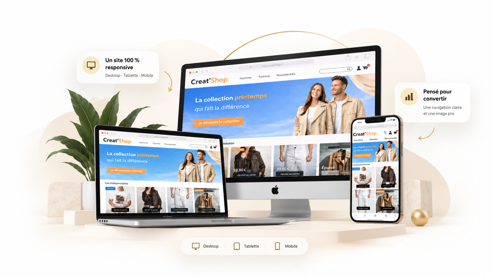 Création d'un site responsive Creat'Shop sur ordinateur, tablette et mobile